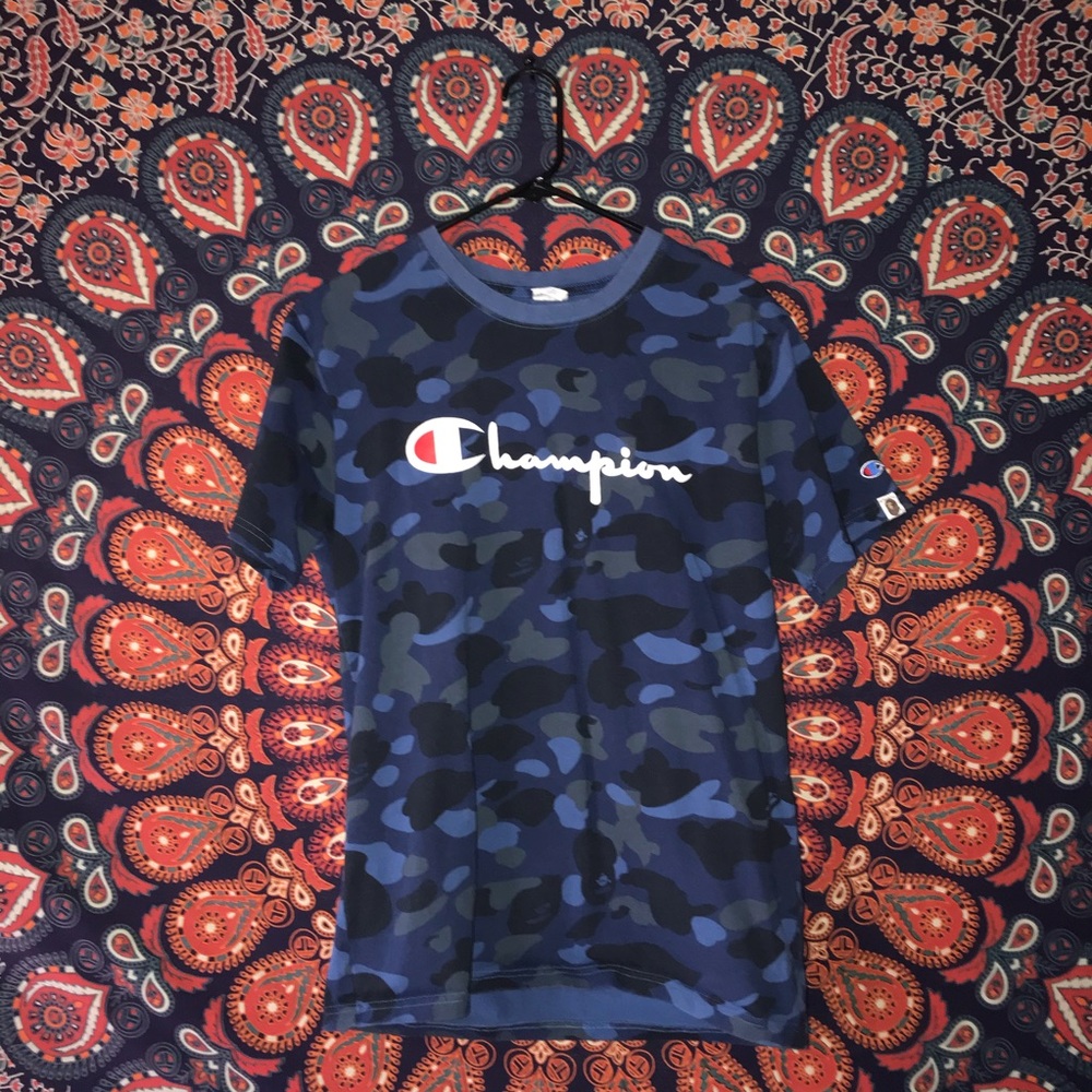 Bape X Champion Blue Camo T-Shirt